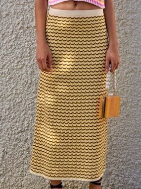 Yellow Patterned Knit Maxi Skirt
